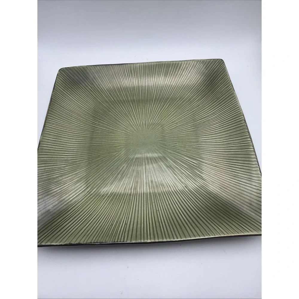 Joseph Abboud Ventana Green 2 Pc Square Serving Bowl & Platter Set Ribbed